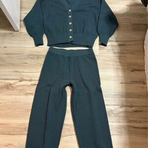 Free People Teal Knit Wide Leg Pants & Sweater Set
